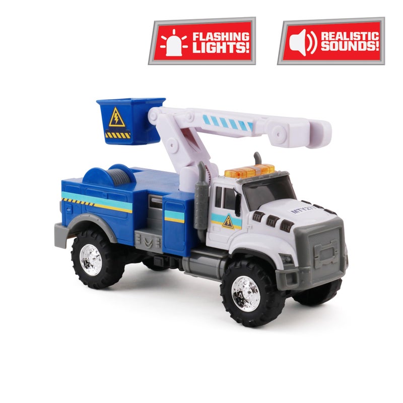 Mighty Fleet Rescue Force 12" Tough Cab Cherry Picker Toy Truck - Realistic Lights & Sounds, Movable Cherry Picker Arm, Free Wheeling Play, Ages 3+ - Image 2